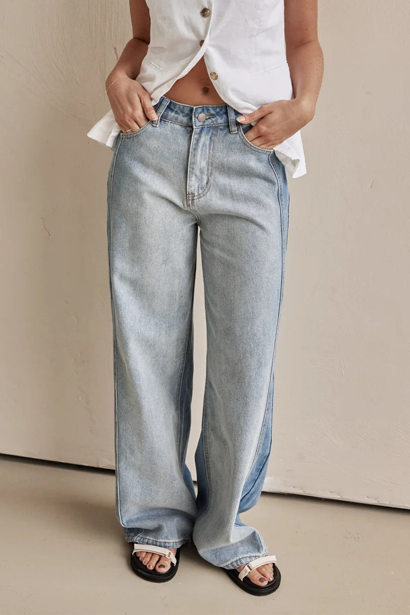 Casual Solid Color Distressed Contrast High Waist Loose Denim Jeans