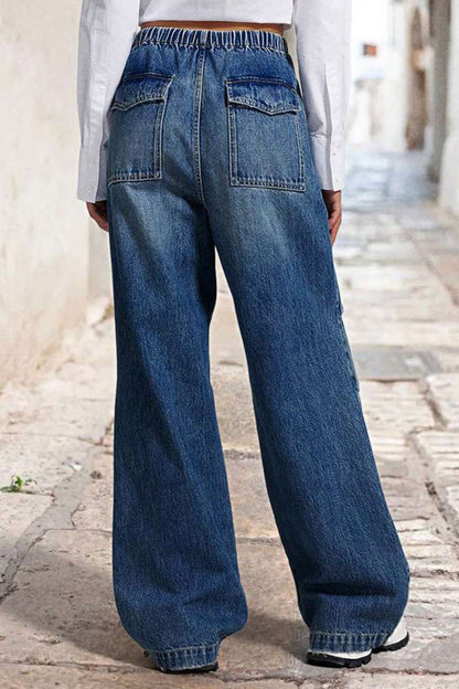 Street Solid Color Patchwork Mid Waist Loose Denim Jeans