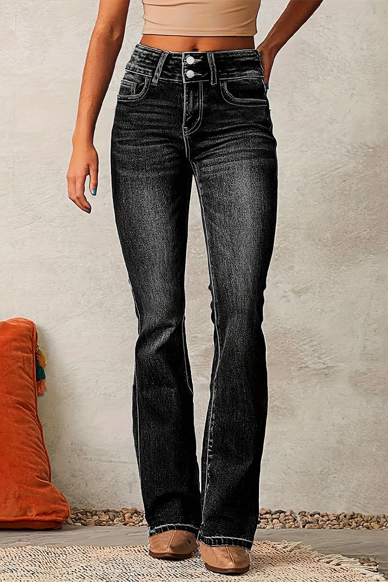 Casual Solid Color Distressed High Waist Skinny Denim Jeans