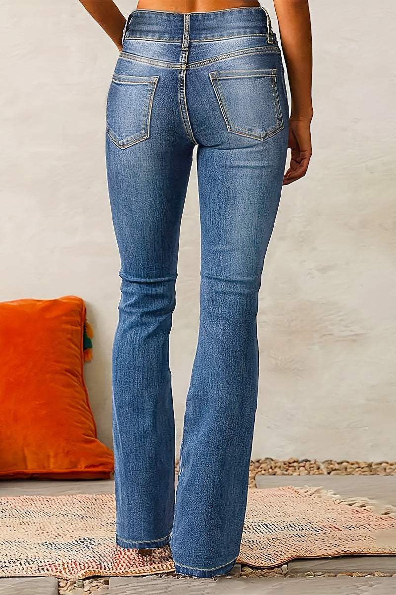 Casual Solid Color Distressed High Waist Skinny Denim Jeans