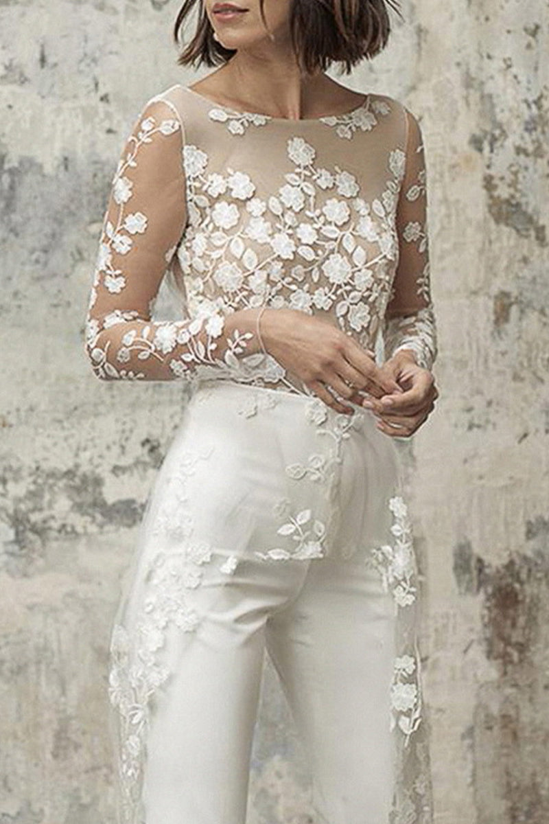 Sexy Solid Color Lace Patchwork O Neck Straight Jumpsuits