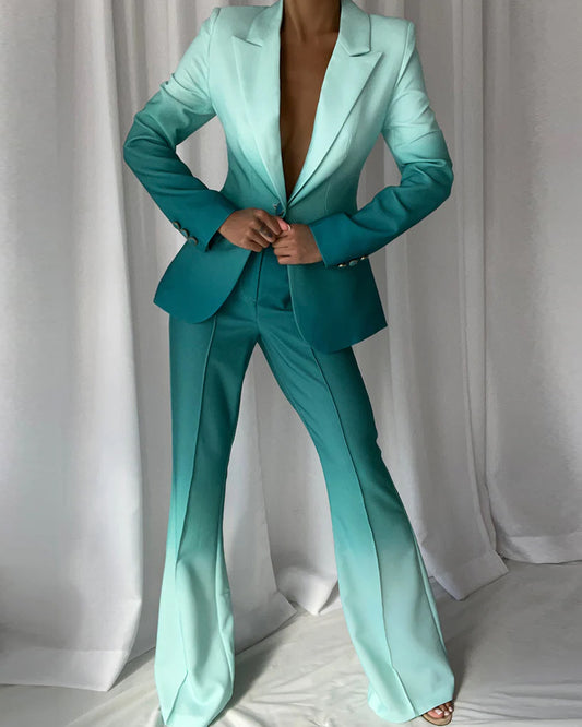 Lapel long sleeve gradient two piece suit