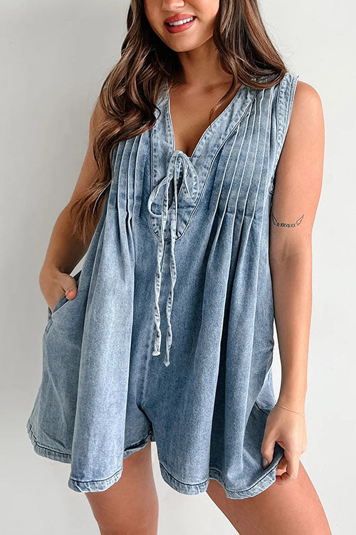Loose Sleeveless Short Denim Jumpsuit