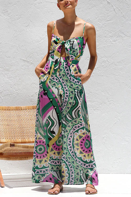 Printed Fashion Suspender Jumpsuit