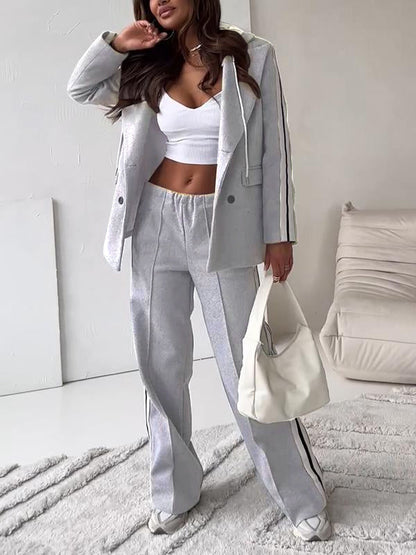 Women's Autumn Casual Hooded Two-piece Suit light gray