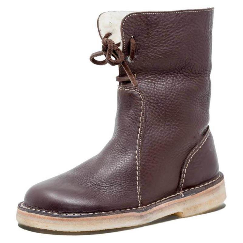 Add velvet lace-up flat bottom plus size casual boots Brown