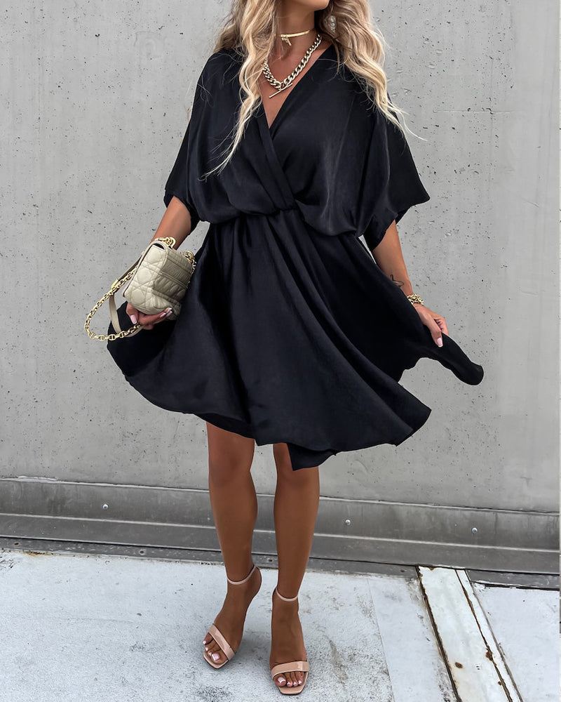 Elegant Solid Color V-neck Loose Dress