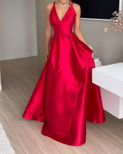 V-neck Solid Color Elegant Dress