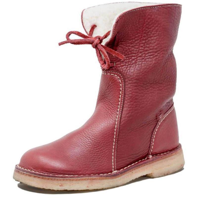 Add velvet lace-up flat bottom plus size casual boots Red