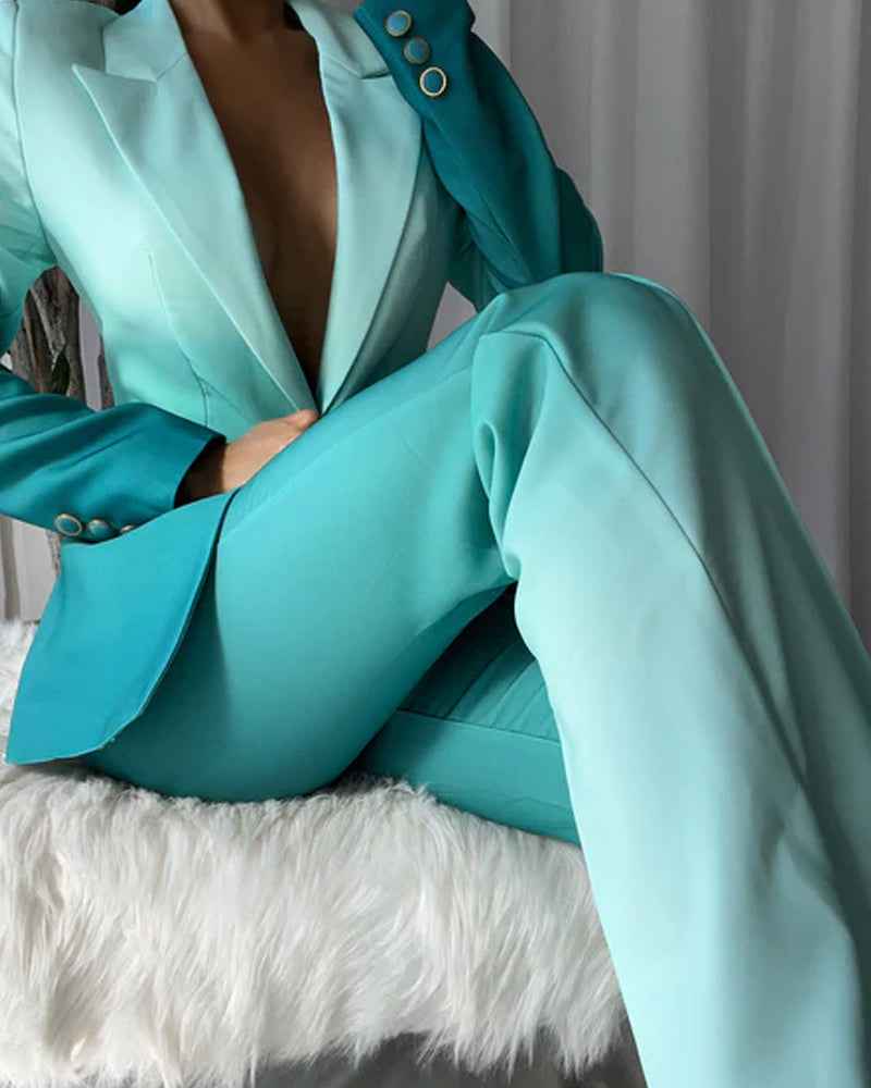 Lapel long sleeve gradient two piece suit