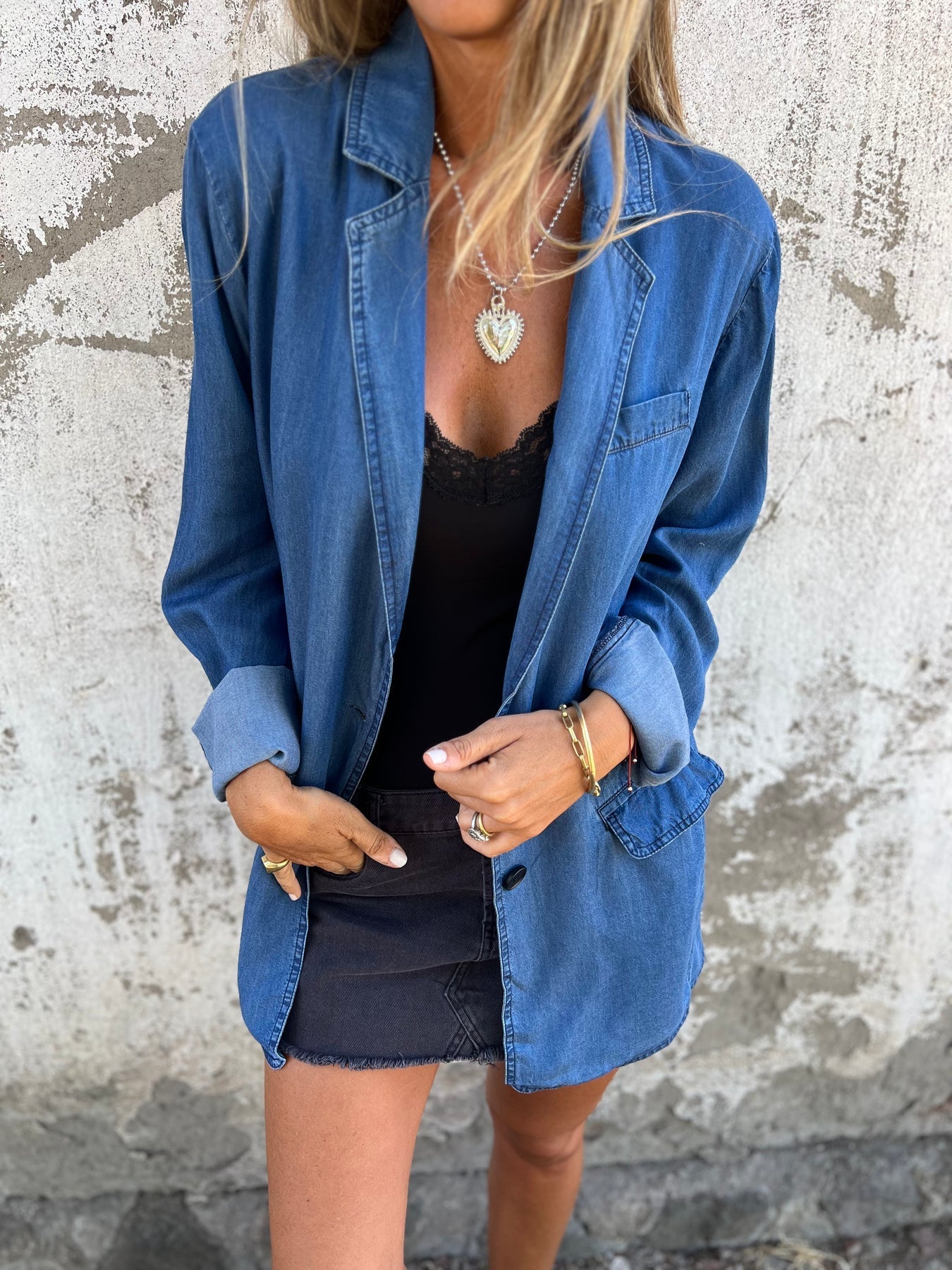 Denim Suit Casual Jacket Blue