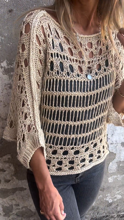 Round Neck Knitted Hollow Top