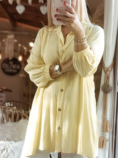 Stylish Plain Women's Shirt Tops Yellow