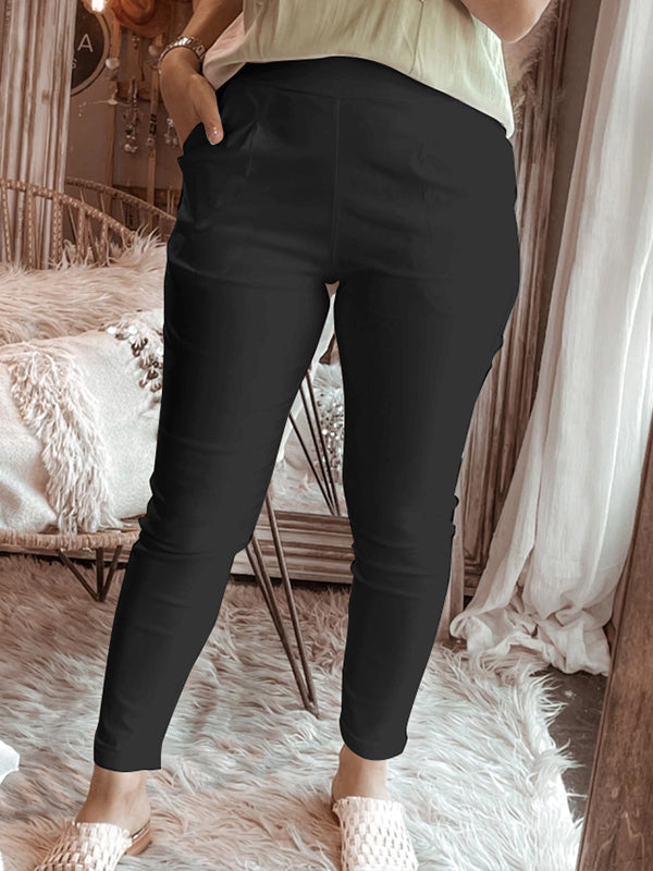 Stylish Plain Women's Shirt Tops Black-Pants