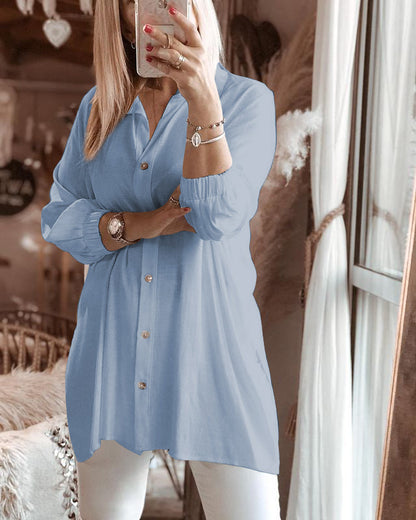 Stylish Plain Women's Shirt Tops Blue