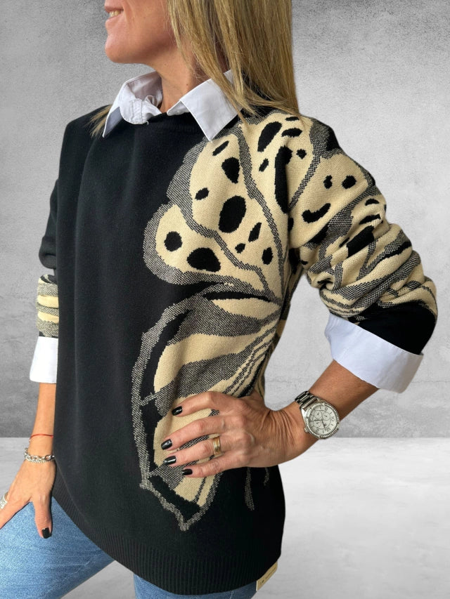 Women's Round Neck Printed Pullover Sweater