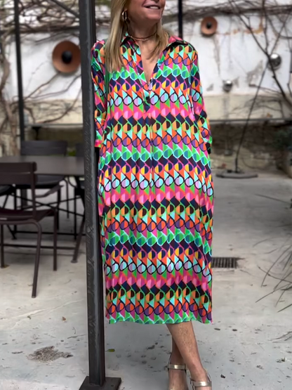 Women's Casual Color Printed Dress Multicolor S(US 6)