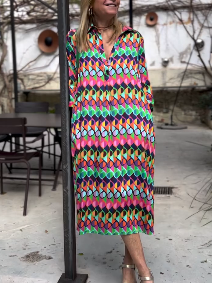 Women's Casual Color Printed Dress Multicolor 3XL(US 16)