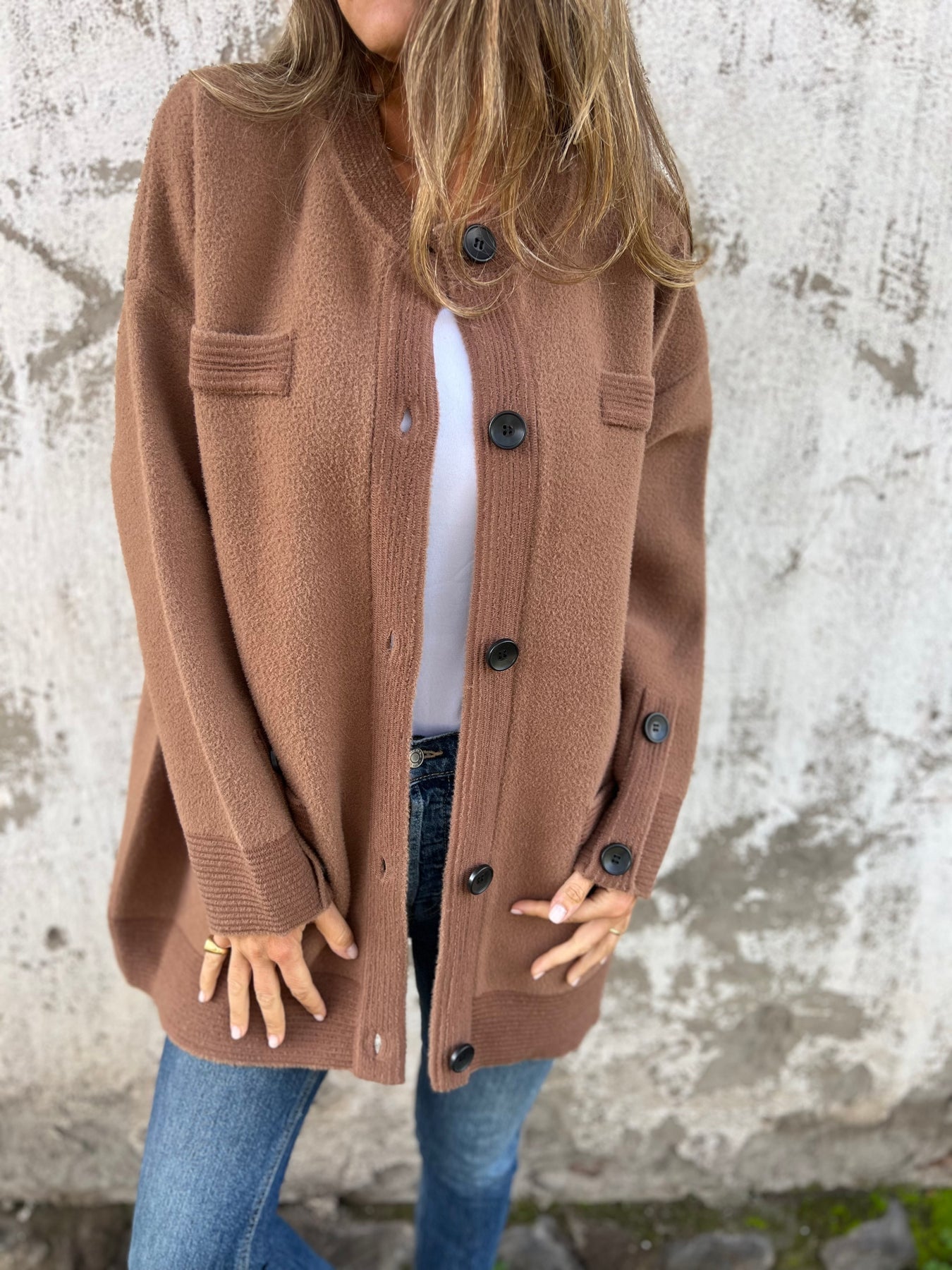 Women's Round Neck Autumn and Winter Casual Jacket brown