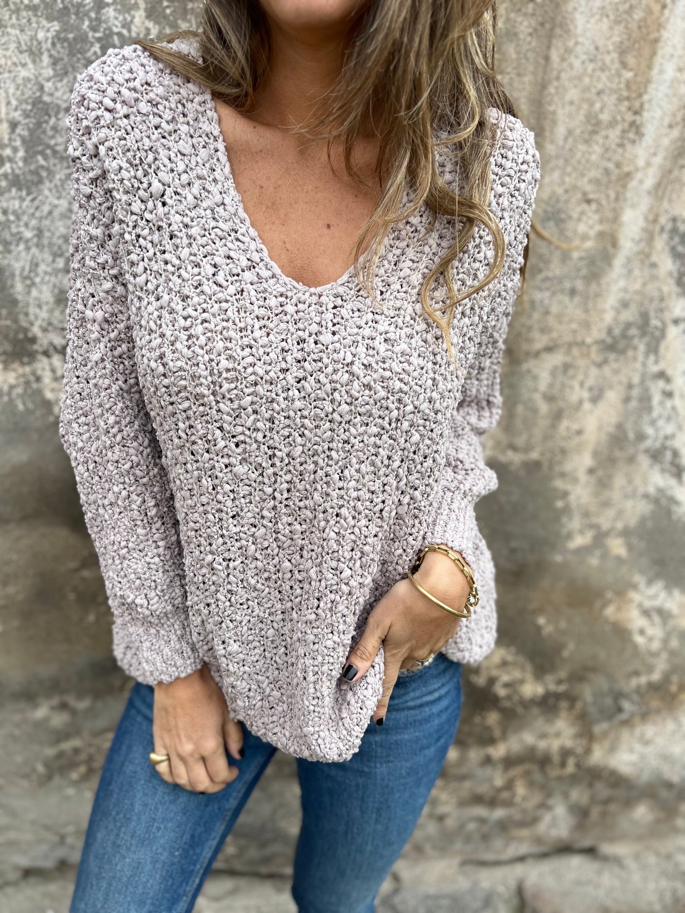 Women's Knitted Long Sleeve Casual Sweater Top grey