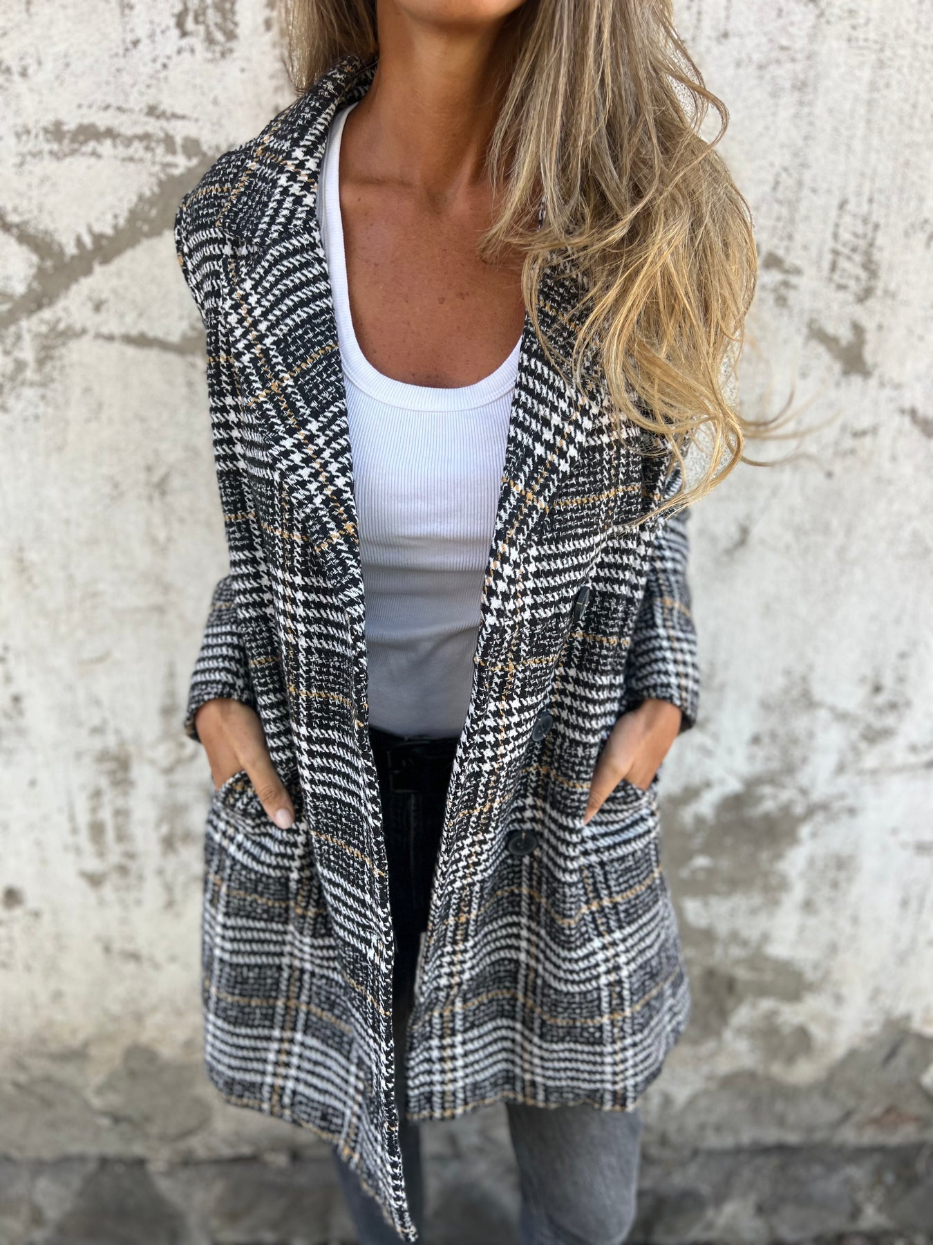 Women's Lapel Long Sleeve Plaid Coat