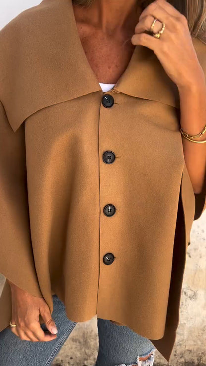 Women's Autumn and Winter Solid Color Loose Cape Coat brown