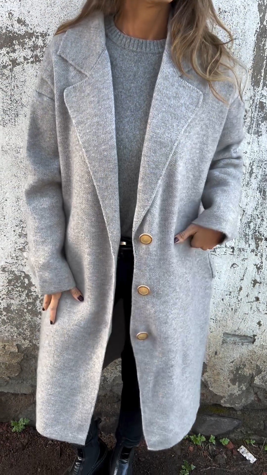 Women's Autumn and Winter Lapel Long-sleeved Casual Jacket gray