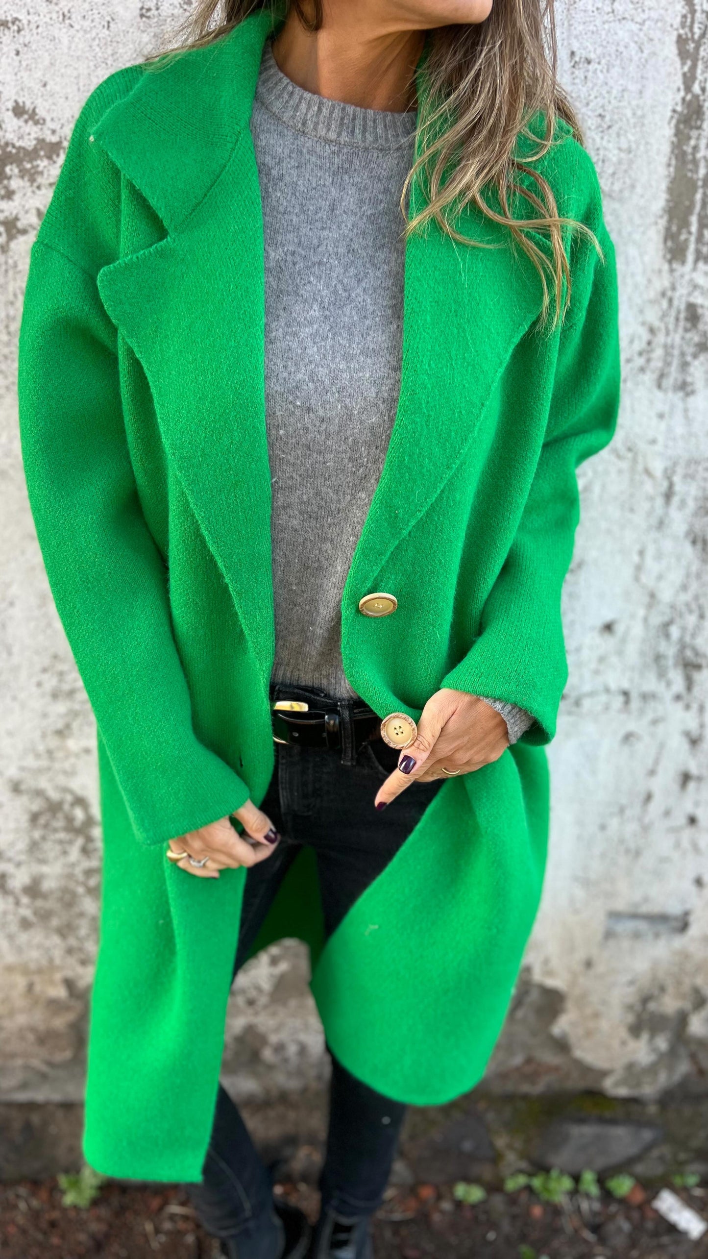 Women's Autumn and Winter Lapel Long-sleeved Casual Jacket green