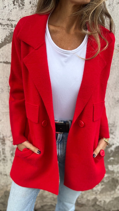 Women's Autumn and Winter Lapel Long-sleeved Casual Jacket red