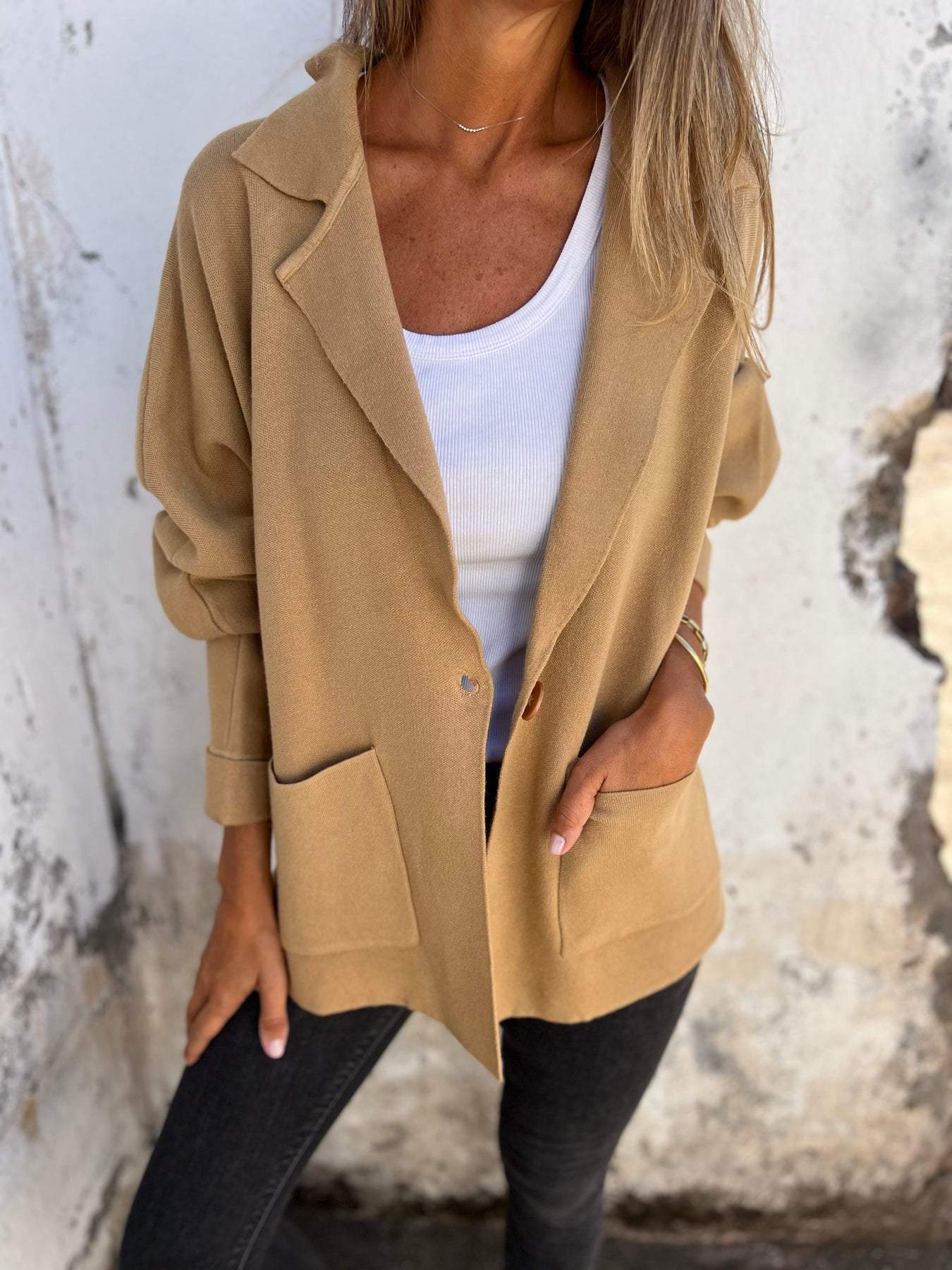 Women's Autumn and Winter Lapel Long-sleeved Casual Jacket brown