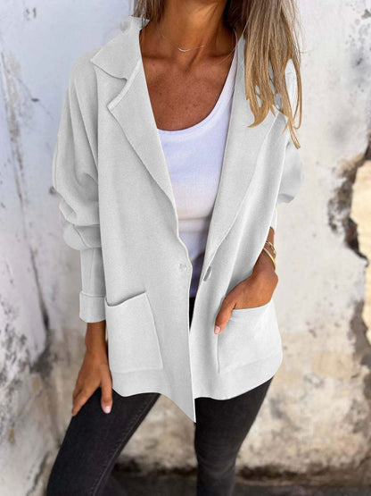 Women's Autumn and Winter Lapel Long-sleeved Casual Jacket white