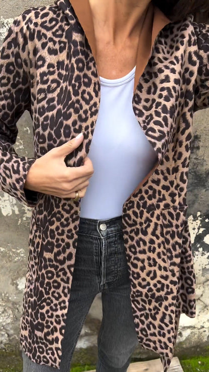 Women's Autumn and Winter Hooded Leopard Print Long-sleeved Casual Jacket