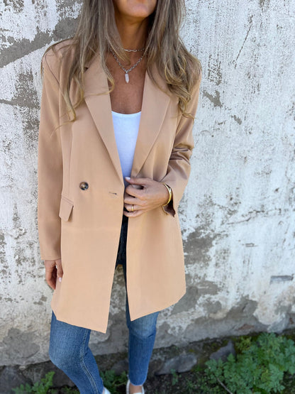 Women's Lapel Long Sleeve Casual Suit Jacket khaki