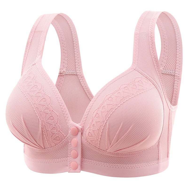 Women's Breathable Lace Buttoned Bra Pink