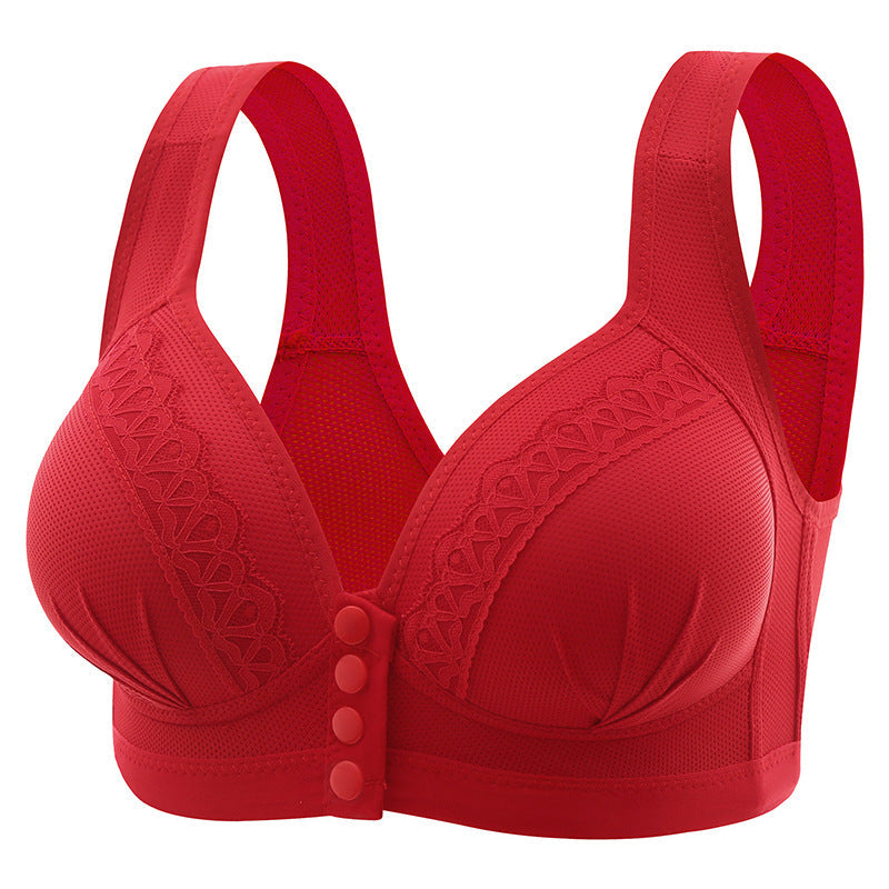 Women's Breathable Lace Buttoned Bra Red