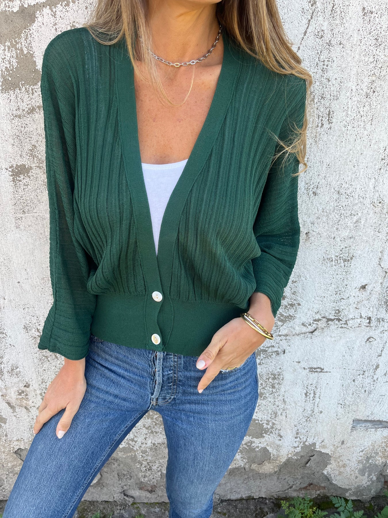 Women's V-neck Long-sleeved Casual Cardigan Top green