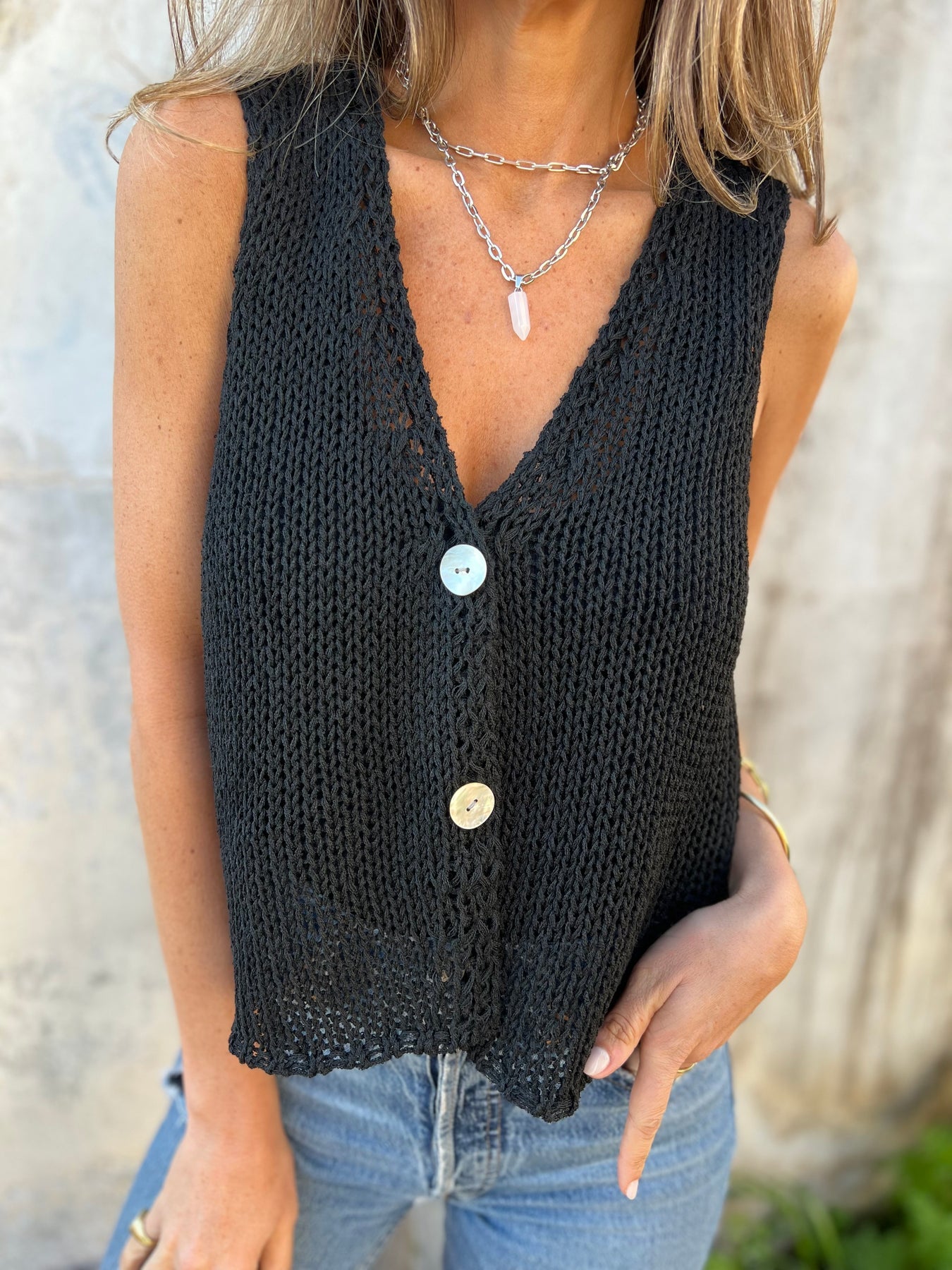 Women's V-neck Vest Knitted Vest Top black