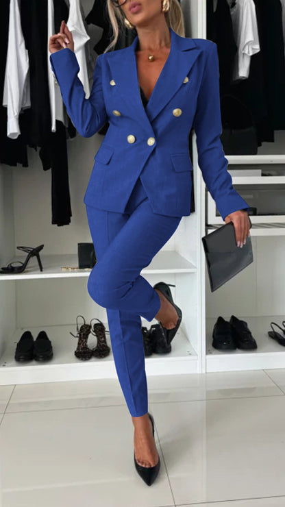 Women's Lapel Long Sleeve Elegant Suit blue