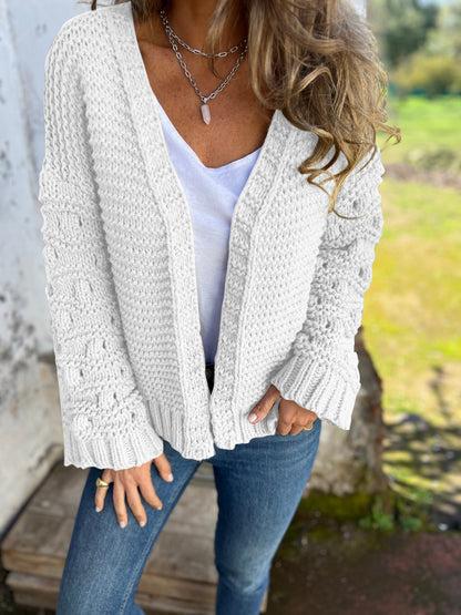 Women's Autumn V-neck Long-sleeved Casual Knitted Cardigan white