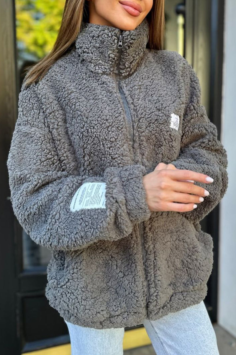 Women's Casual Solid Color Lambswool Coat