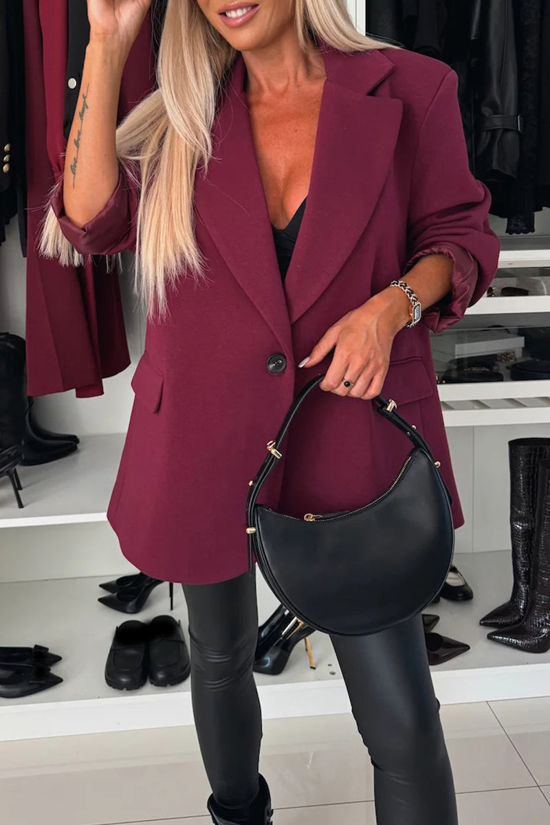 Women's Spring/fall Solid Color Lapel Suit Jacket red XL(US 14)