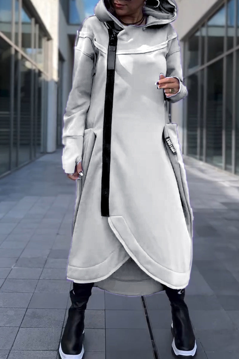 Women's Hooded Long-sleeved Casual Fashion Sweater Dress white