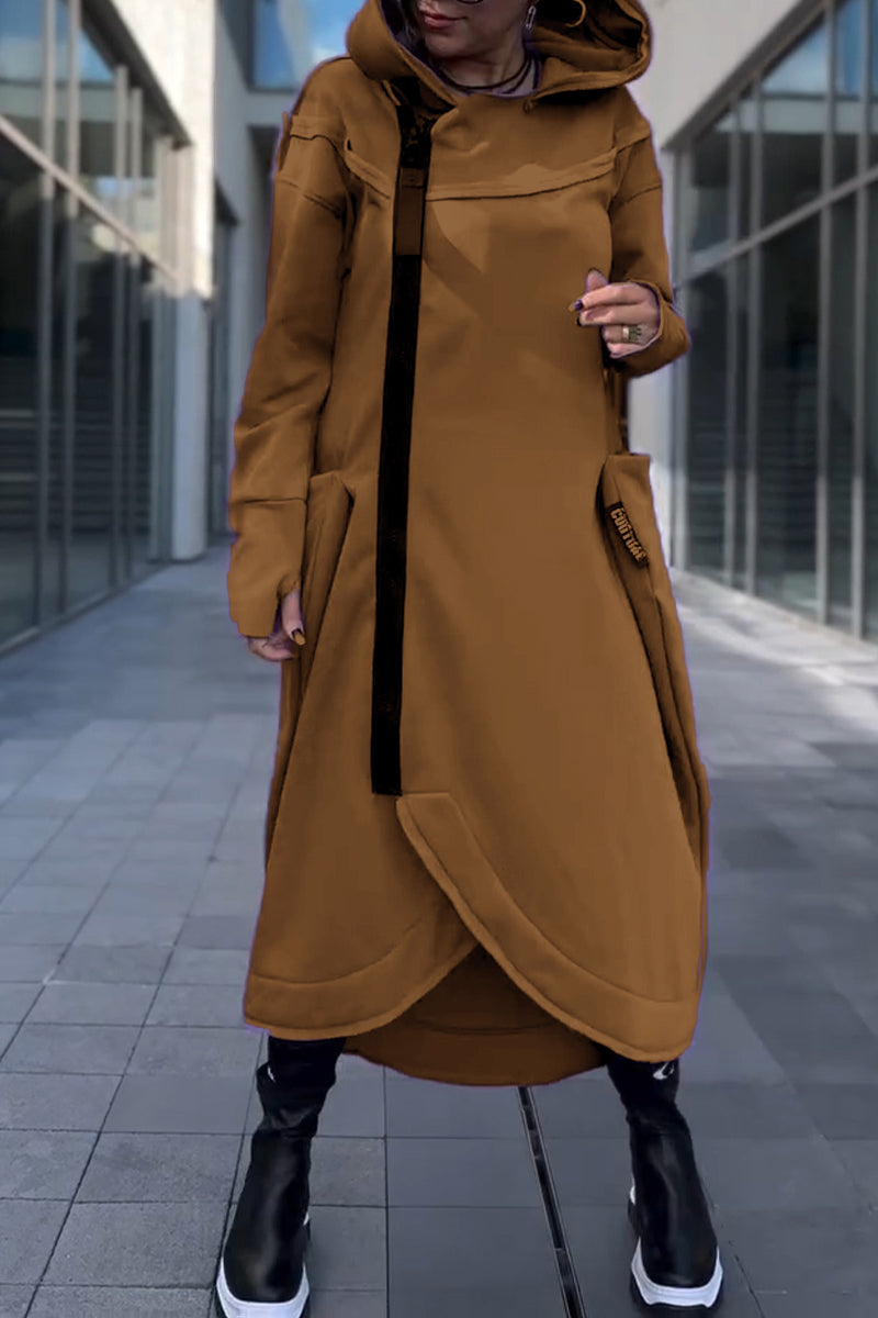 Women's Hooded Long-sleeved Casual Fashion Sweater Dress brown