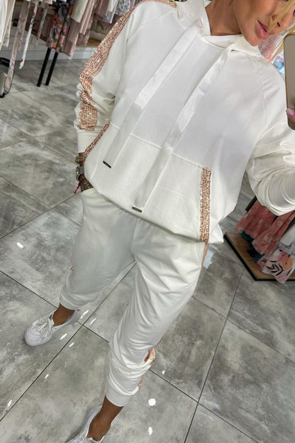 Women's Hooded Long Sequined Casual Suit white