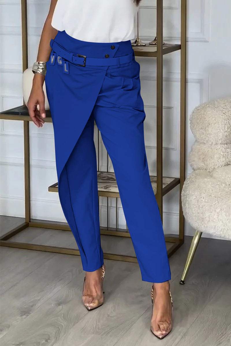 Women's Irregular Design Casual Trousers blue belt+pants