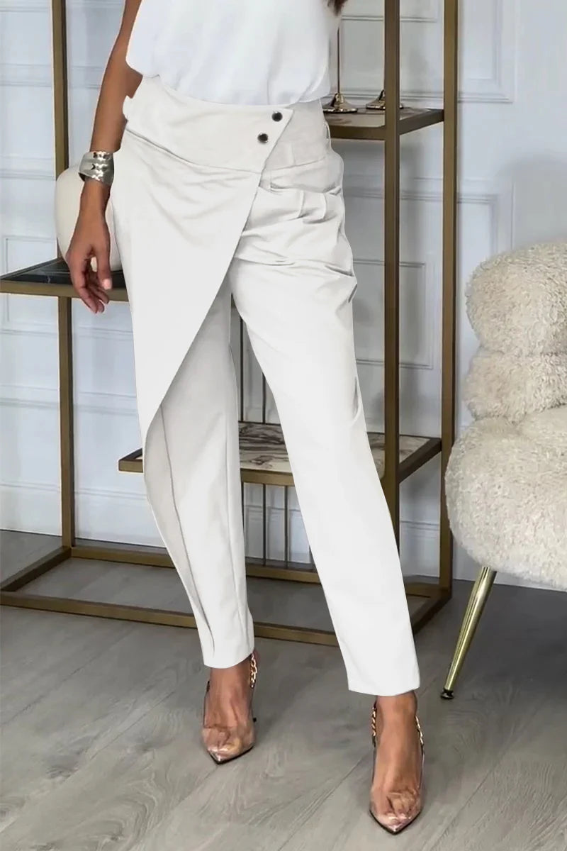 Women's Irregular Design Casual Trousers white pants