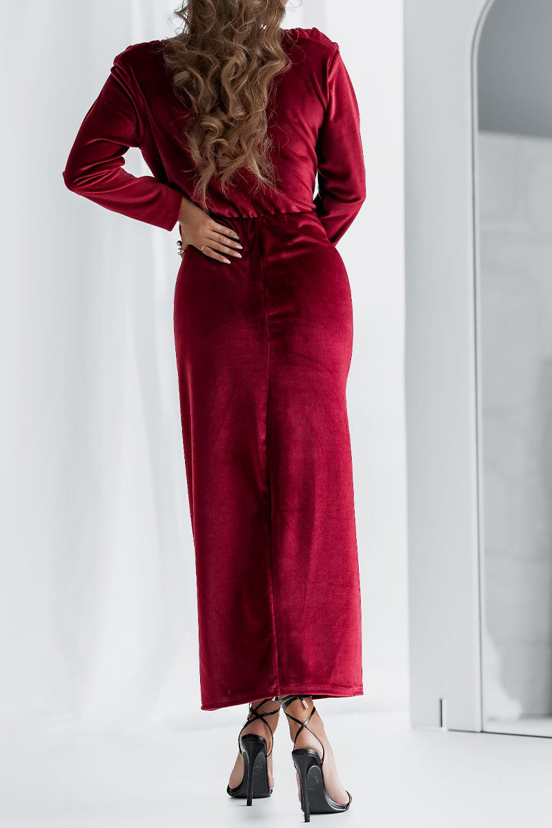 Women's V-neck Long-sleeved Autumn and Winter Elegant Dress