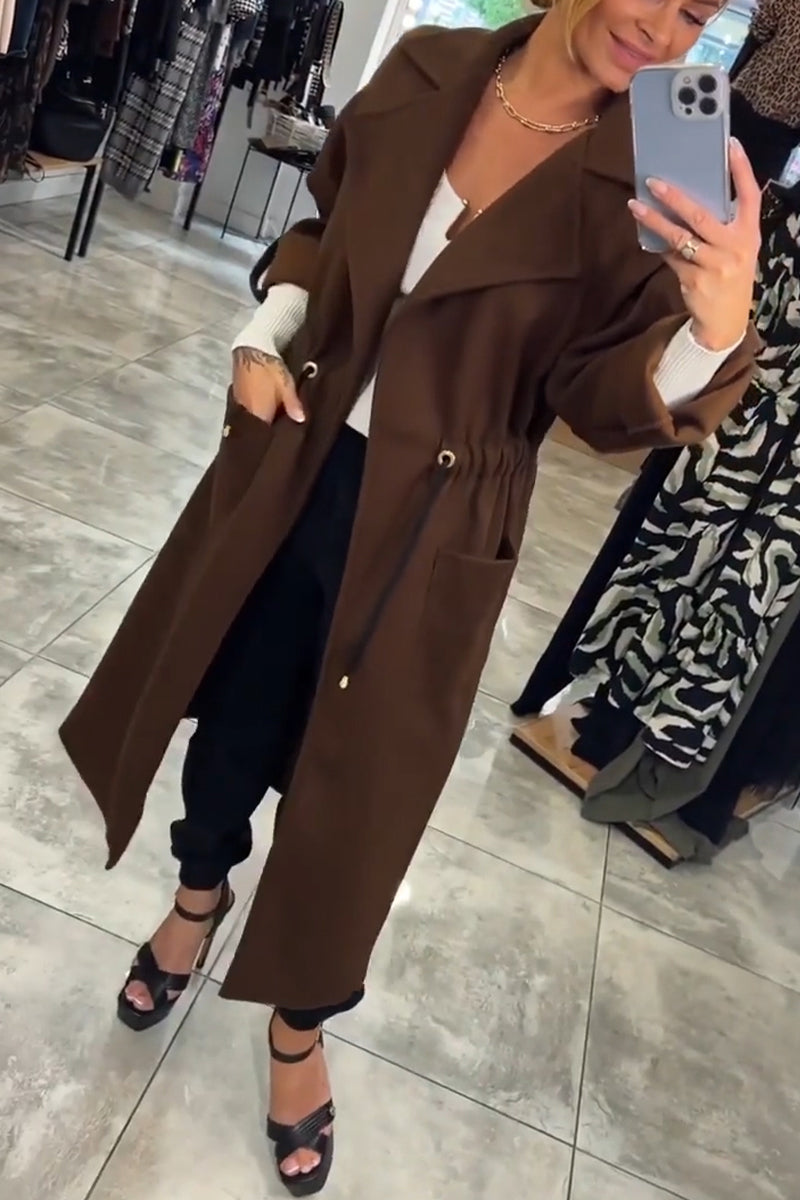 Women's Casual Lapel Long Trench Coat brown