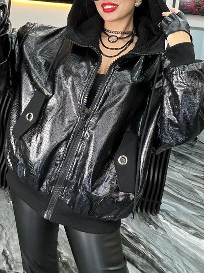 Women's Hooded Patchwork Jacket black