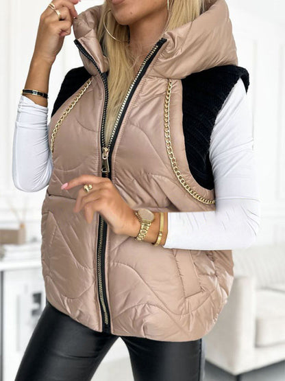 Women's Hooded Knitted Patchwork Sleeveless Casual Cotton Coat